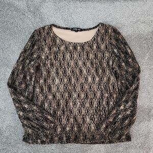 Cynthia Max LS Lined Printed Black & Tan Top in size Small